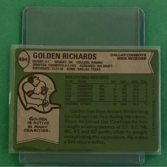 Golden Richards #494 1978 Topps Football Trading Card - Picture 2 of 2